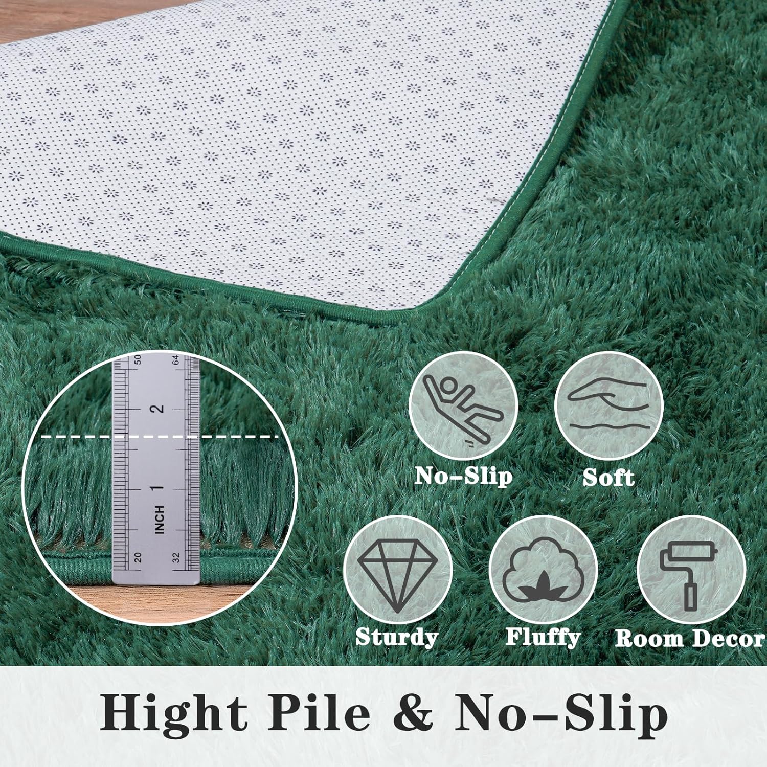 Super Soft Area Rugs for Living Room, 4x6 Feet Modern Shag Dark Green Rug, Fluffy Plush Non-Slip Green Carpet for Girls Boys Teens, Kids Home Decor for Bedroom Dorm Nursery Classroom, Carpets - Image 3