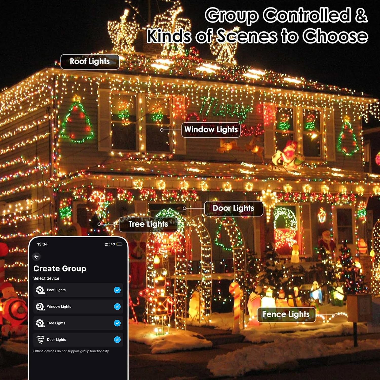 YIQU Smart Color Changing Halloween Lights, 66 FT 200 LED RGB Christmas String Lights with Remote App Control & Timer, Music Sync Multiple Modes Twinkle Light Waterproof Indoor Outdoor Decor - Image 8