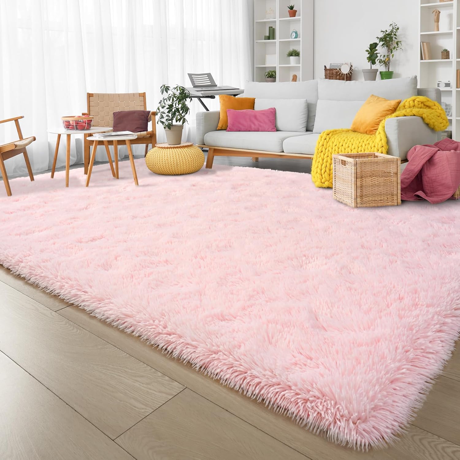 Keeko Fluffy Pink Area Rugs for Bedroom Girls Room, 4x5.3 Cute Shag Kids Room Rugs Nursery Living Room Indoor Fuzzy Bedside Rug Ultra Soft Furry Carpet for Bedroom Teen Baby Dorm Decor - Image 6