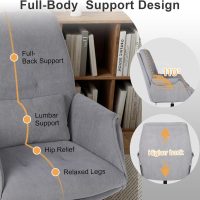 Fabric Home Office Chair, High Back Desk Chairs No Wheels, Cross-Legged Criss Cross Chair with Armrests, Wide Seat Computer Task Chair, Comfy Swivel Vanity Chair for Bedroom, Home, Grey - Image 3