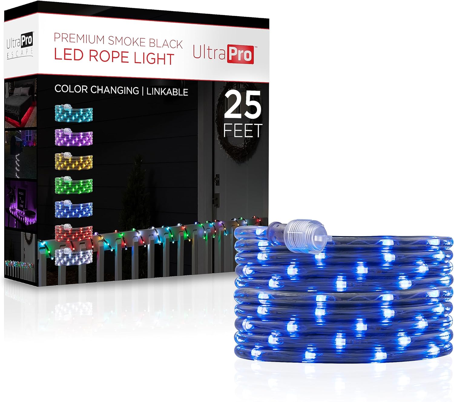 UltraPro LED Rope Lights, 25ft Premium Smoke Black Rope, Color Changing Light, RGB, Indoor/Outdoor, Discreet, Elegant, Flexible, Linkable, Durable, Rope Lights Outdoor, 63244