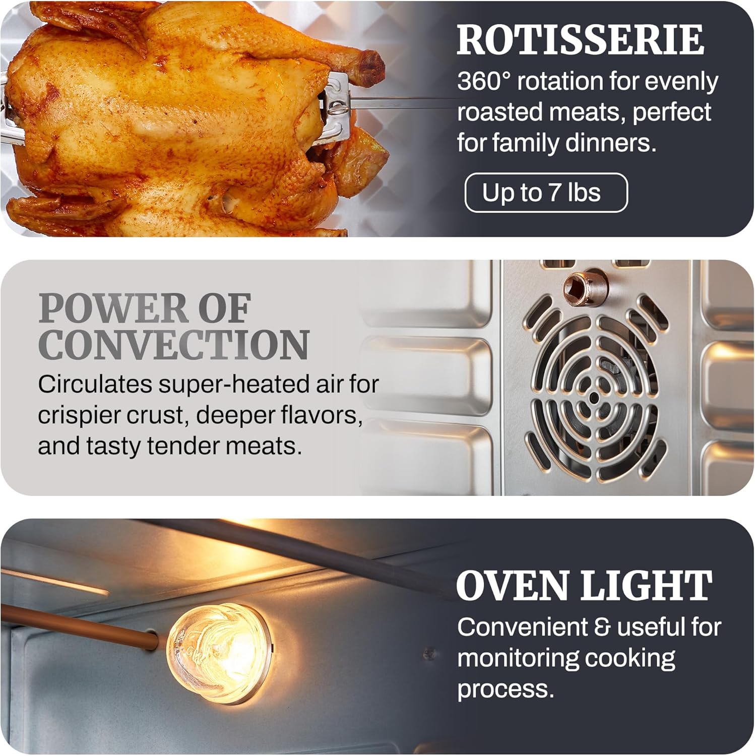 Elite Gourmet ETO4524 45L Countertop Convection Toaster Oven, French Doors, Adjustable Temperature & Timer, Bake, Roast, Broil, Toast, Includes Baking Pan, Rack, Rotisserie, Stainless Steel - Image 2