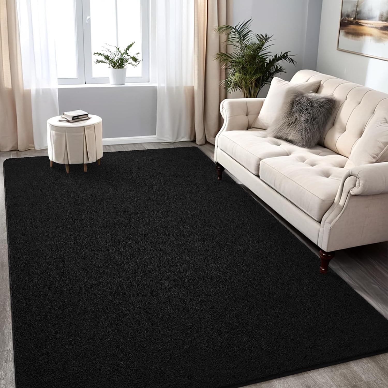 Rugs for Bedroom Living Room, 4x6 ft Black Area Rug, Washable Memory Foam Indoor Carpet, Modern Aesthetic Minimalist Non-Slip Carpets for Boys Girls Adults Home Decor - Image 6