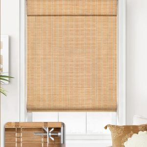LazBlinds No Tools No Drill Cordless Bamboo Roman Shades, Custom Light Filtering Window Treatment, Roll Up Bamboo Blinds for Windows, Brown206