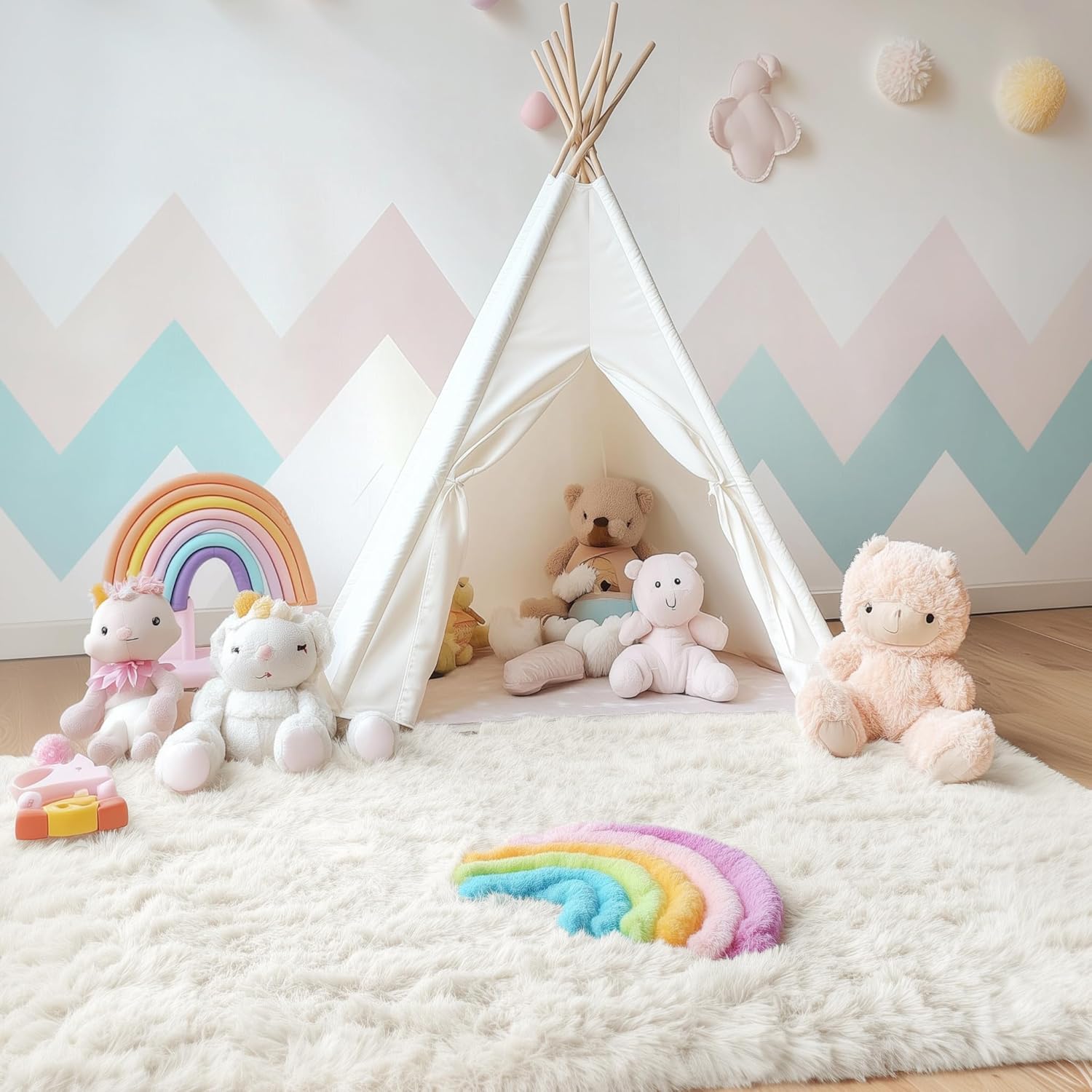 OLANLY Area Rugs for Living Room Bedroom, Machine Washable 4x5.9 ft Soft Fluffy Shaggy Bedside Rug, Indoor Floor Carpet for Kids Girls and Boys, Dorms, Nursery Rooms, Home Decor Aesthetic, Ivory - Image 6