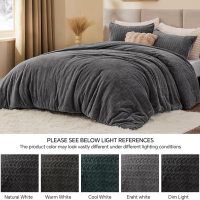 Fluffy Comforter King Set - Furry Grey Leaves Pattern Faux Fur Bed Set, Winter Ultra Soft Fuzzy Comfort Set, Velvet Bedding Set for Bed with 2 Pillow Cases - Image 5