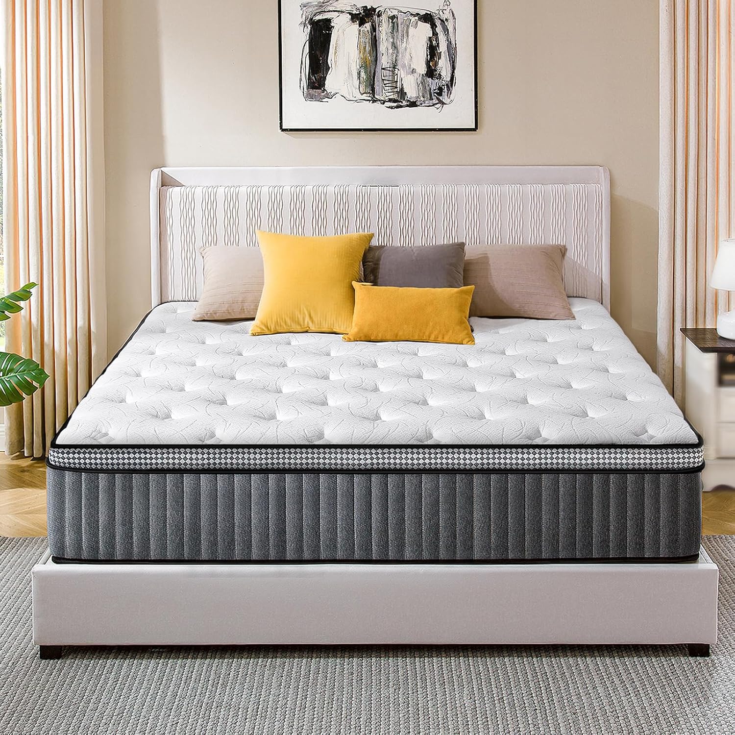12 Inch Queen Mattress, Hybrid Queen Mattresses in a Box, Gel Memory Foam, Pocket Springs for Motion Isolation, Medium Firm Matress,60"x80"x12"