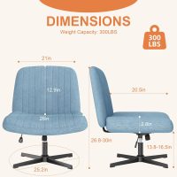 Shintenchi Criss Cross Chair,Cross Legged Office Seat No Wheels Armless Swivel Vanity Chair,Height Adjustable Wide Computer Task Seating for Home Office,Blue ﻿ - Image 3