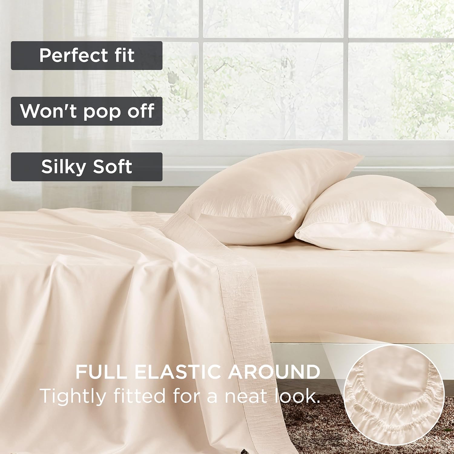 Bedsure Queen Sheet Set - 4 Pieces Soft Queen Size Sheets - Breathable & Cooling - Hotel Luxury - Easy Care Polyester Microfiber Bedding for Women, Men, Beige - Image 6