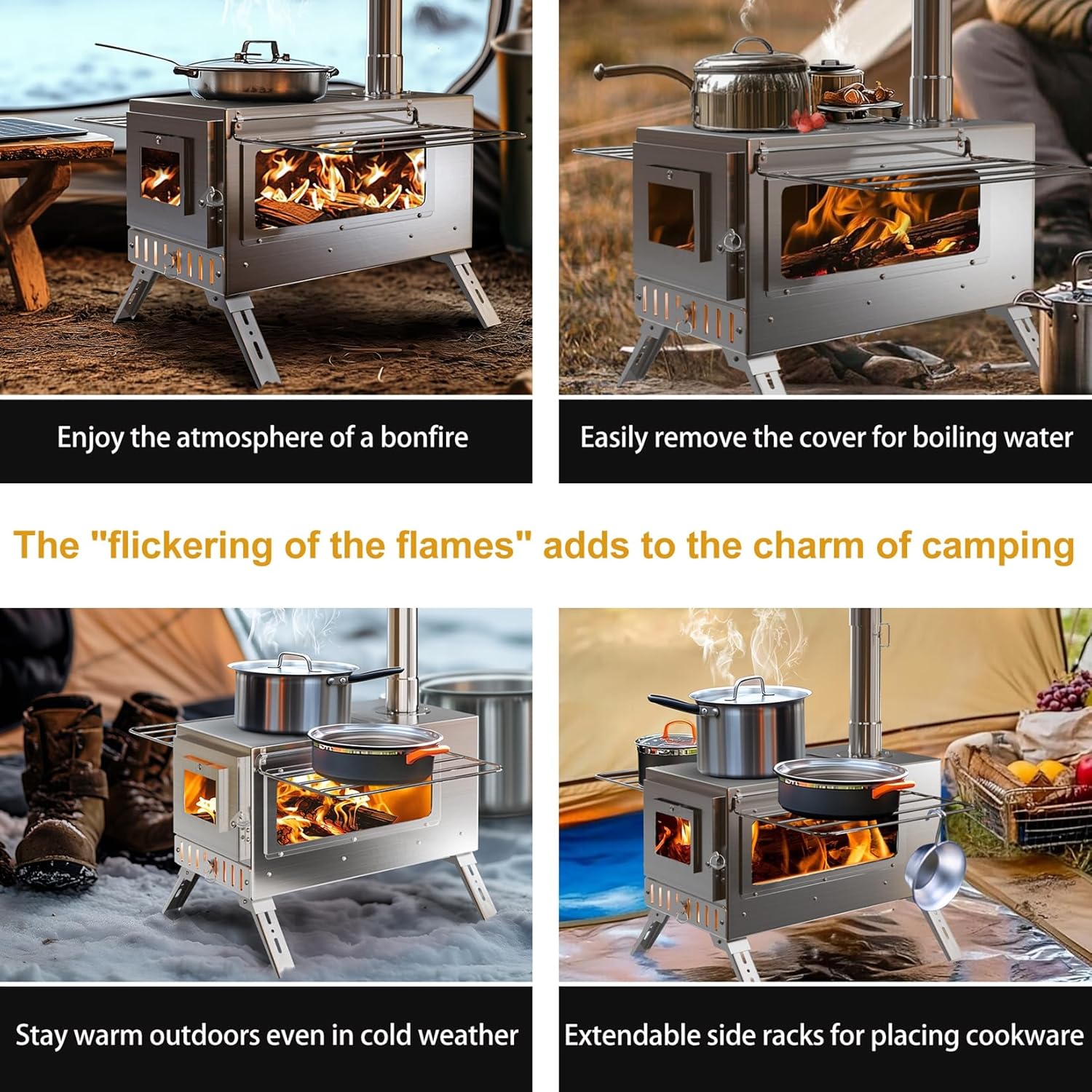 Hot Tent Stove, unho Wood Burning Stove, Portable Wood Stove with 6 Stainless Chimney Pipes for Outdoor Heating & Cooking, Ice Fishing, Hunting,Winter Warmth - Image 7