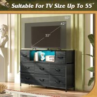 WLIVE Black TV Stand for 45, 50, 55 inch TV, Entertainment Center with LED Lights & Charging Station, TV Media Console Table with 8 Fabric Drawers and Open Shelves for Living Room, Hallway, Wood Top - Image 6
