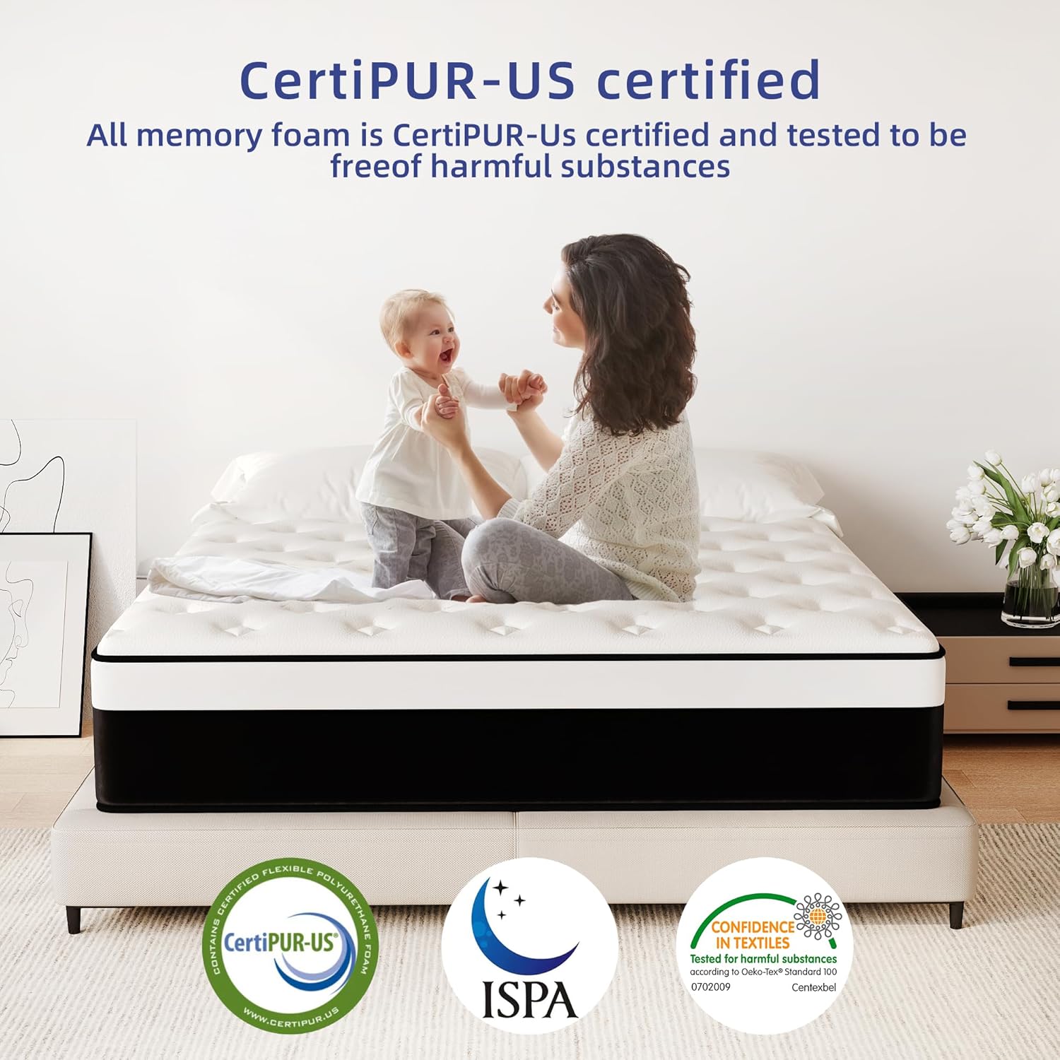 Queen Mattress, 12 Inch Queen Hybrid Mattress in a Box with Memory Foam, Medium Firm, Euro Top, Reinforced Edge Support, Pressure Relief & Motion Isolation, CertiPUR-US Certified - Image 2