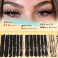 Spiky Manga Lash Clusters 12-20mm Long Eyelash Clusters 80D+100D Cluster Eyelash Extensions with Bottom Lashes Individual Fairy 300pcs Thick Volume DIY Plume Flake Cluster Lash Extension by TOOCHUNAG - Image 4