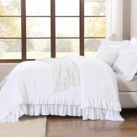Andency White Ruffle Comforter Set King, Shabby Chic Farmhouse Bedding Comforter, Soft Lightweight Fluffy Microfiber Bet Set All Season 3 Pieces Solid Comforter Set - Image 8
