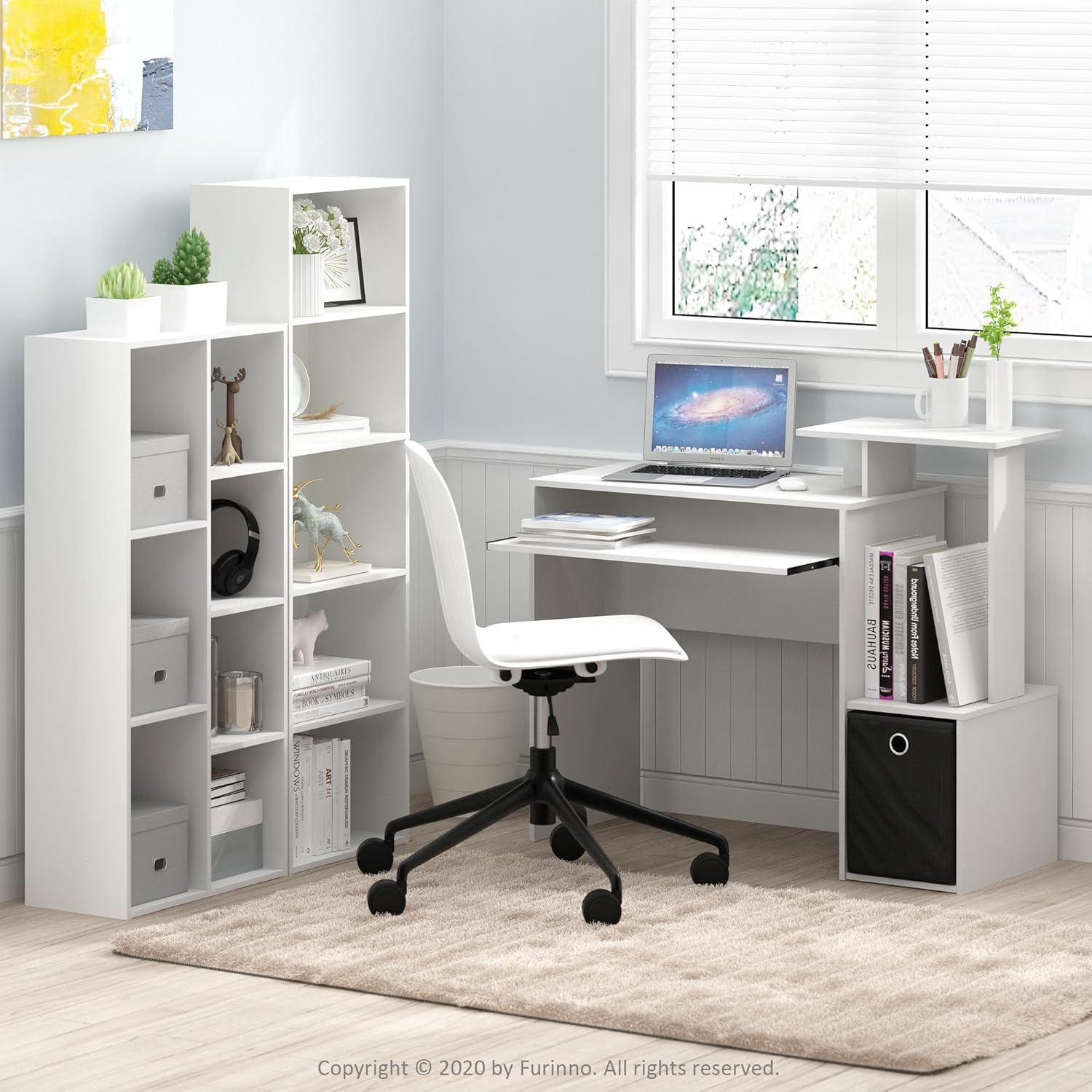 Furinno LUDER Book Shelf, 7-Cube Bookshelf, Bookcase, 9.4" x 19.5" x 41.7", for Living Room, Bedroom, Home Office, White - Image 8
