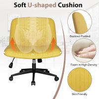 SUNLEI Criss Cross Chair with Wheels, Comfy Armless Vanity Chairs with Back & Wide Seat, Comfortable Fabric Cross Legged Desk Chair’s Swivel, Yellow - Image 3