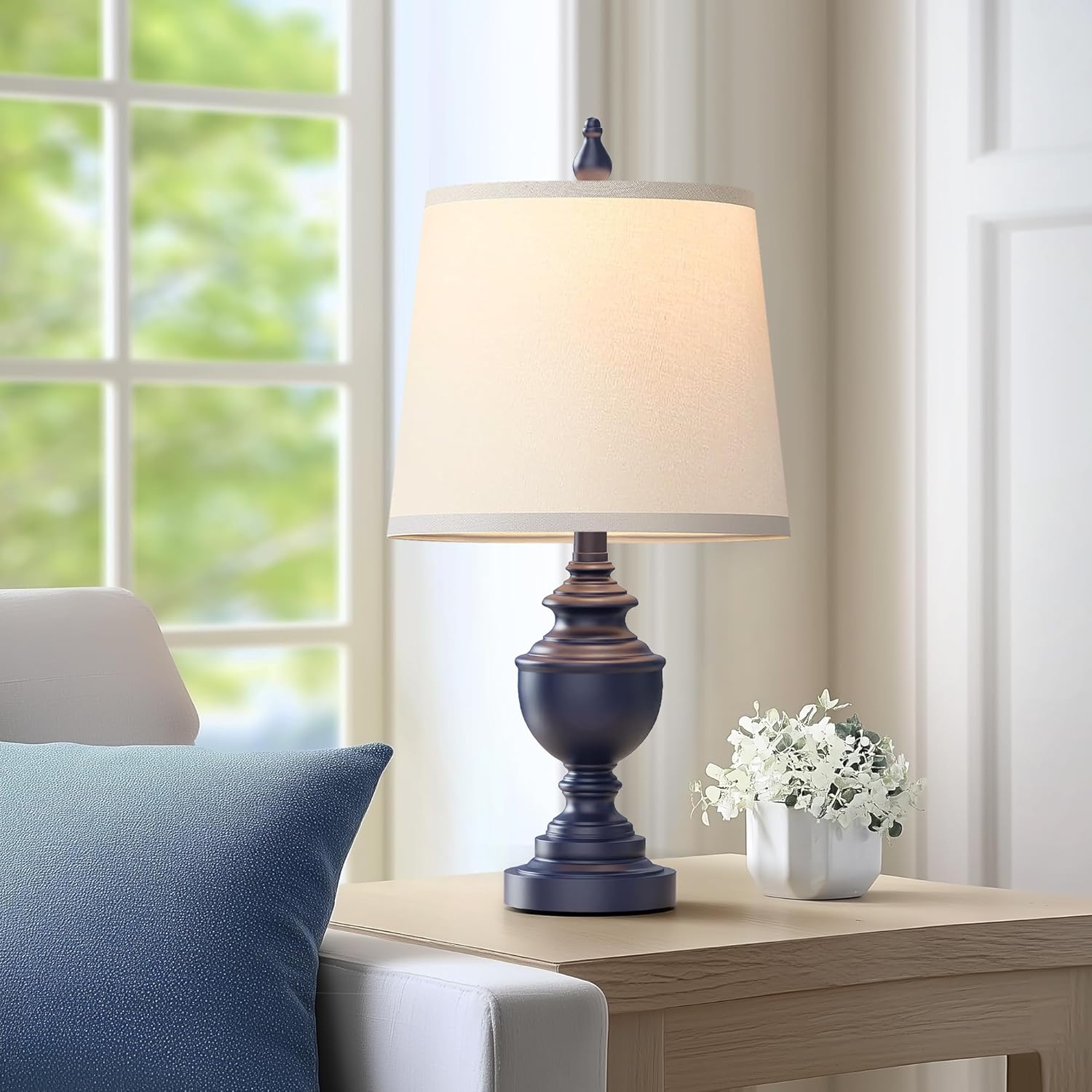 PARTPHONER Retro Table Lamps Set of 2, Bedside Lamp for Bedroom Rustic Farmhouse Table Lamps for Living Room, Vintage Nightstand Lamps with White Shades, Blue - Image 8