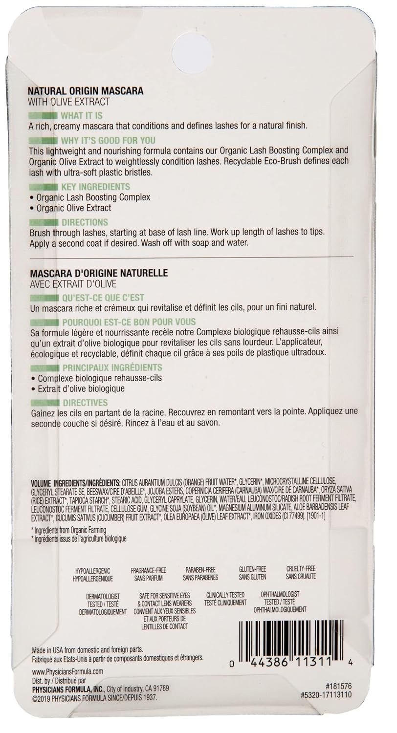 Physicians Formula Organic Wear Lash-Boosting All Natural Mascara, Lifts, Lengthens, For Sensitive Eyes, Dermatologist Tested - Natural Origin Black - Image 9