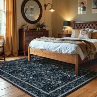 Joydeco Machine Washable Area Rugs 5x7, Boho Floral Rug for Bedroom Non Slip, Soft Forest Botanical Low-Pile Floor Indoor Throw Carpet for Living Dining Room Dorm Office, Blue-Black - Image 2