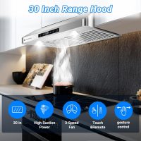 AMZCHEF Under Cabinet Range Hood 30 Inch, 750CFM Stainless Steel Kitchen Stove Vent Hood 3 Speed Exhaust Fan Touch/Remote/Gesture Control LED lights Time Setting Dishwasher-Safe Baffle Filters - Image 2