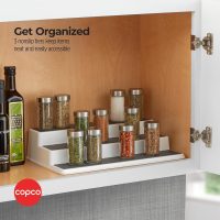 Copco 3-Tier Non-Skid Spice Rack Organizer for Kitchen Cabinet or Pantry, 15-Inch Tiered Shelf, White/Gray, Slip-Resistant Design for Jars and Bottles - Image 4
