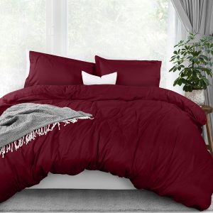 Utopia Bedding Duvet Cover Queen Size - 3 Piece with Zipper Closure - 1 Comforter Cover 90X90 Inches & 2 Pillow Shams 20X26 Inches (Burgundy) Comforter Not Included