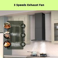 FIREGAS Wall Mount Range Hood 30 inch with 3 Speed Fan,black range hood with tempered glass,400CFM,Push Button Controls, LED Lighting, Permanent Filters in Stainless Steel,includes 2 Charcoal Filters - Image 3