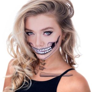 2 x Classic Skull Temporary Tattoo Halloween Costume for Men and Women, Adult, Face Sticker
