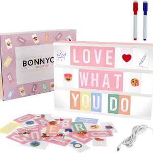 Pink Cinema Light Box with 400 Letters, Emojis, 2 Markers - BONNYCO | Led Light Box Home Office & Room Decor | Cinema Led Sign Letters Board Gifts for Women and Girls Christmas Birthdays | Pink Decor