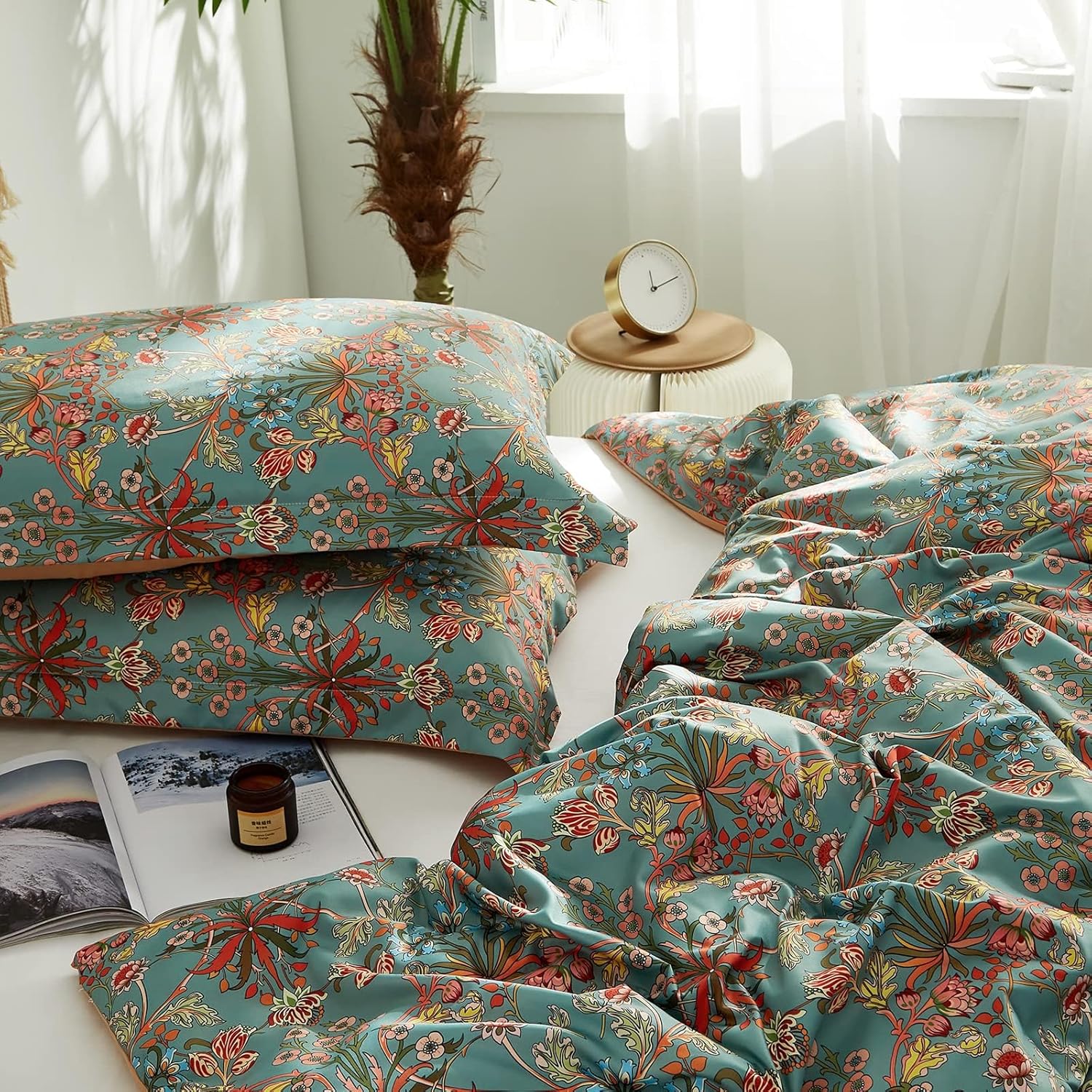 Ikawaapurry Comforter Set for Queen Size Bed Farmhouse Boho Bedding Sets Fluffy Lightweight Flowers Plants All Season 3 Pcs Comforter with 2 Pillow Shames - Image 6
