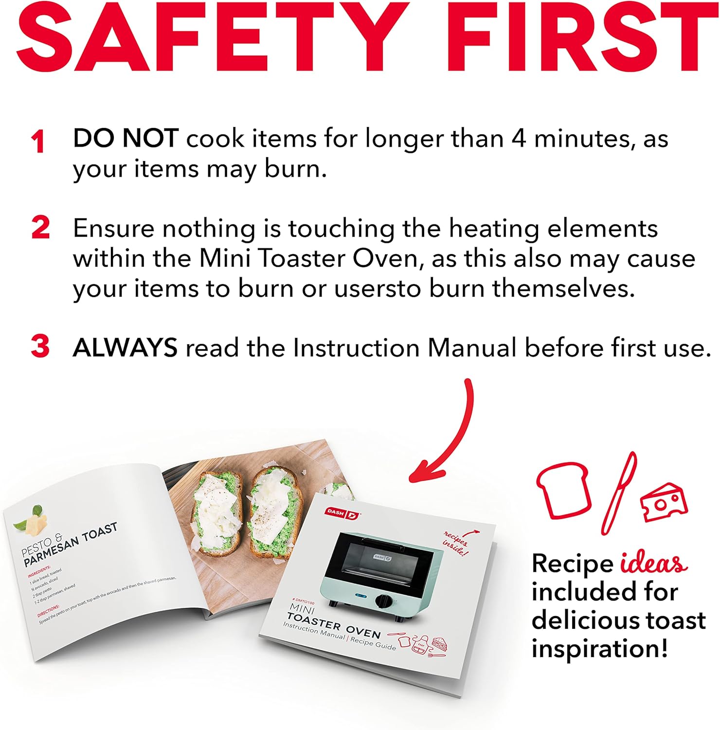 DASH Mini Toaster Oven Cooker for Bread, Bagels, Cookies, Pizza, Paninis & More with Baking Tray, Rack, Auto Shut Off Feature - Red - Image 5