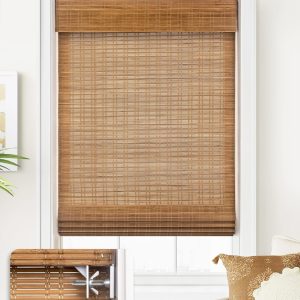 LazBlinds No Tools No Drill Cordless Bamboo Roman Shades, Custom Light Filtering Window Treatment, Roll Up Bamboo Blinds for Windows, Ceylon Light Russe
