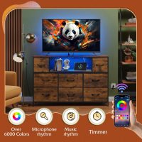 WLIVE TV Stand for 45, 50, 55 inch TV, Entertainment Center with LED Lights & Charging Station, TV Media Console Table with 8 Fabric Drawers and Open Shelves for Living Room, Hallway, Rustic Brown - Image 4