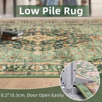 Green Rugs for Bedroom Area Rugs 5x7 Washable Rugs Boho Vintage Oriental Large Foldable Faux Wool Carpet for Living Room Nursery Room Dorm Kids Playroom Home Office - Image 7