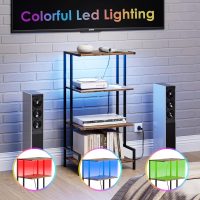 4-Tier AV Media Stand with Power Outlet and LED Lights,Wooden Stereo Stand Cabinet,Game Console Shelf for Small Space,Audio Rack Stand Tower Ideal for Video DVD Players,Xbox - Image 6