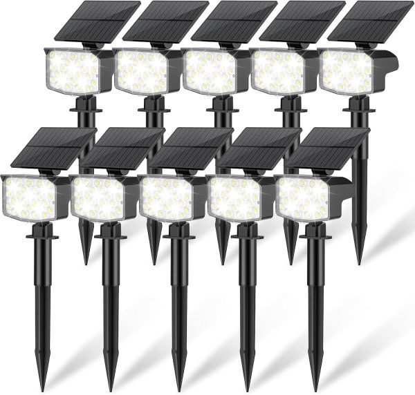 Solar Spot Lights Outdoor Waterproof Adjustable Solar Powered Landscape Lights for Yard 3 Long Time Lighting Modes Spotlights for Pathway Garden Outside Wall Pool Porch- 10 Pack, Cool White