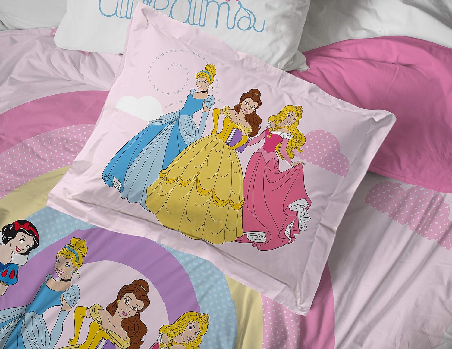 Jay Franco Disney Princess Rainbow 5 Piece Twin Bed Set - Includes Comforter & Sheet Set - Bedding Features Aurora, Belle, & Cinderella - Super Soft Fade Resistant Microfiber - Image 5