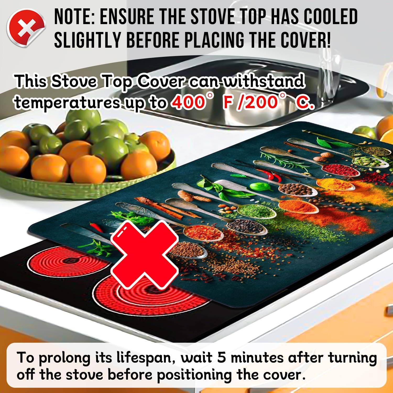 Spice Stove Top Cover for Electric Stove, Spoon Heat Resistant Cooktop Cover, 28x20 inch, Ceramic Stove Top Mat Stove Cover Protector for Kitchen, Dish Drying Mats, Washer Top Protect, Oven Cover - Image 4