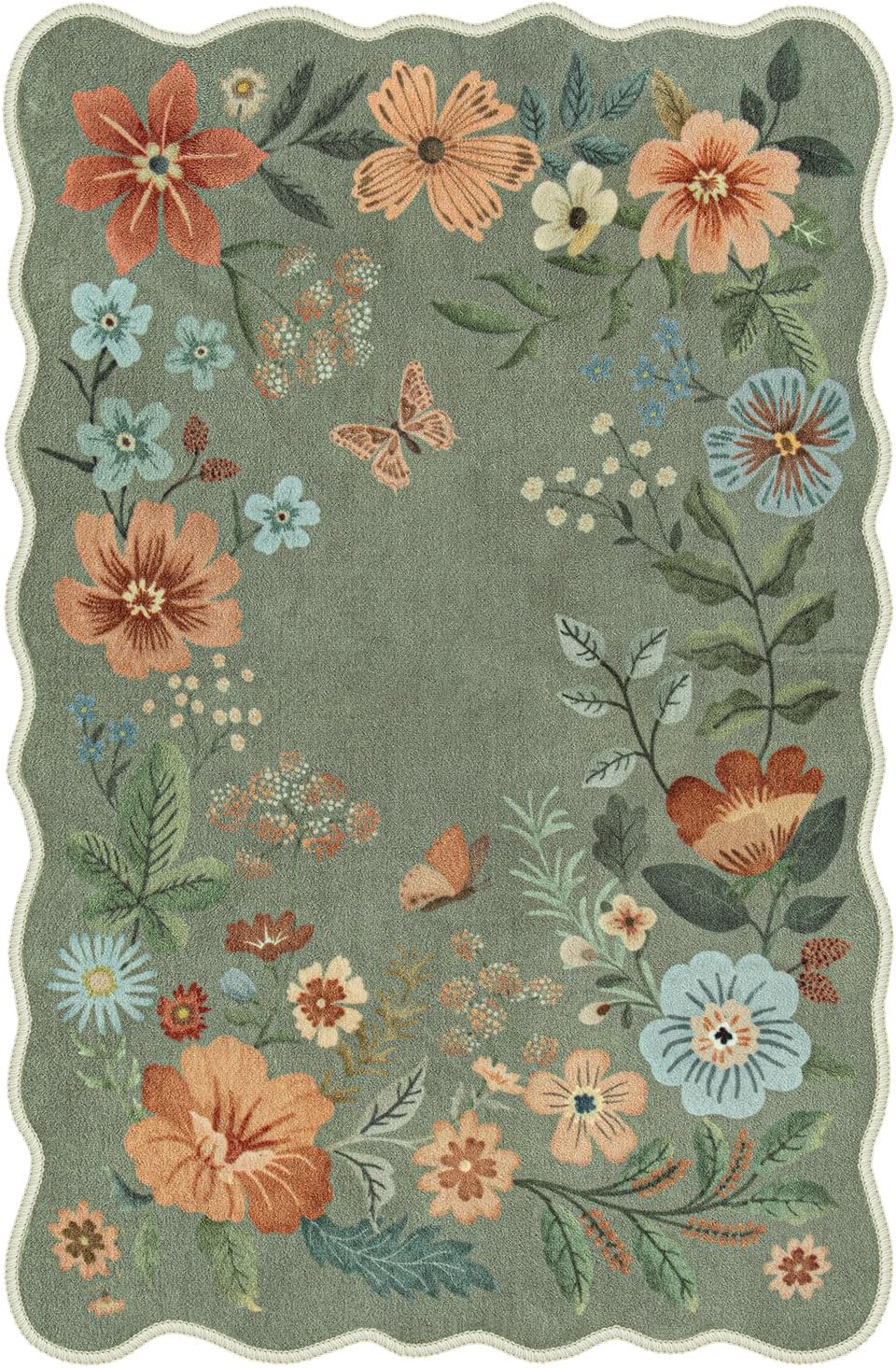 Lahome Floral Washable Rugs, 4X6 Rug for Bedroom Ultra-Thin Soft Dining Room Rug, Non-Slip Living Room Rugs Stain Resistant Boho Rug Lightweight Low-Pile Throw Rug for Office (4x6ft,Green) - Image 8