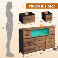 WLIVE TV Stand for 45, 50, 55 inch TV, Entertainment Center with LED Lights & Charging Station, TV Media Console Table with 8 Fabric Drawers and Open Shelves for Living Room, Hallway, Rustic Brown - Image 3
