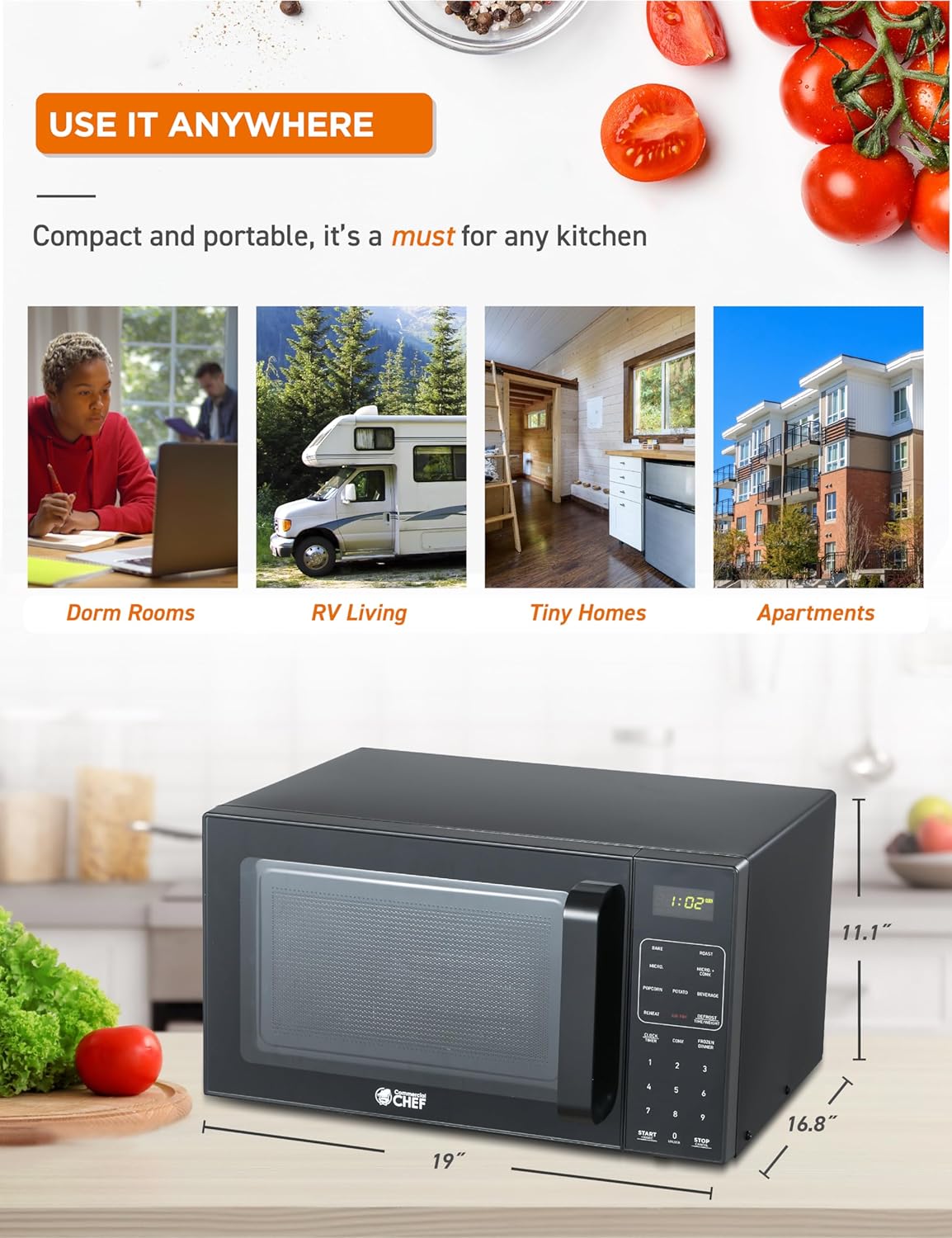 Commercial Chef 5-in-1 Countertop Microwave Air Fryer Combo, 0.9 Cu. Ft. Capacity, Microwave Air Fryer Convection Oven Bake and Roast, 900W, 10 Power Levels - Image 7