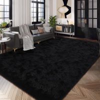HOMORE Black Rug for Bedroom 4x6 Furry Carpet for Boys Girls Shaggy Fuzzy Rugs for Living Room Non Slip Large Rug for Kids Dorm Home Decor - Image 3