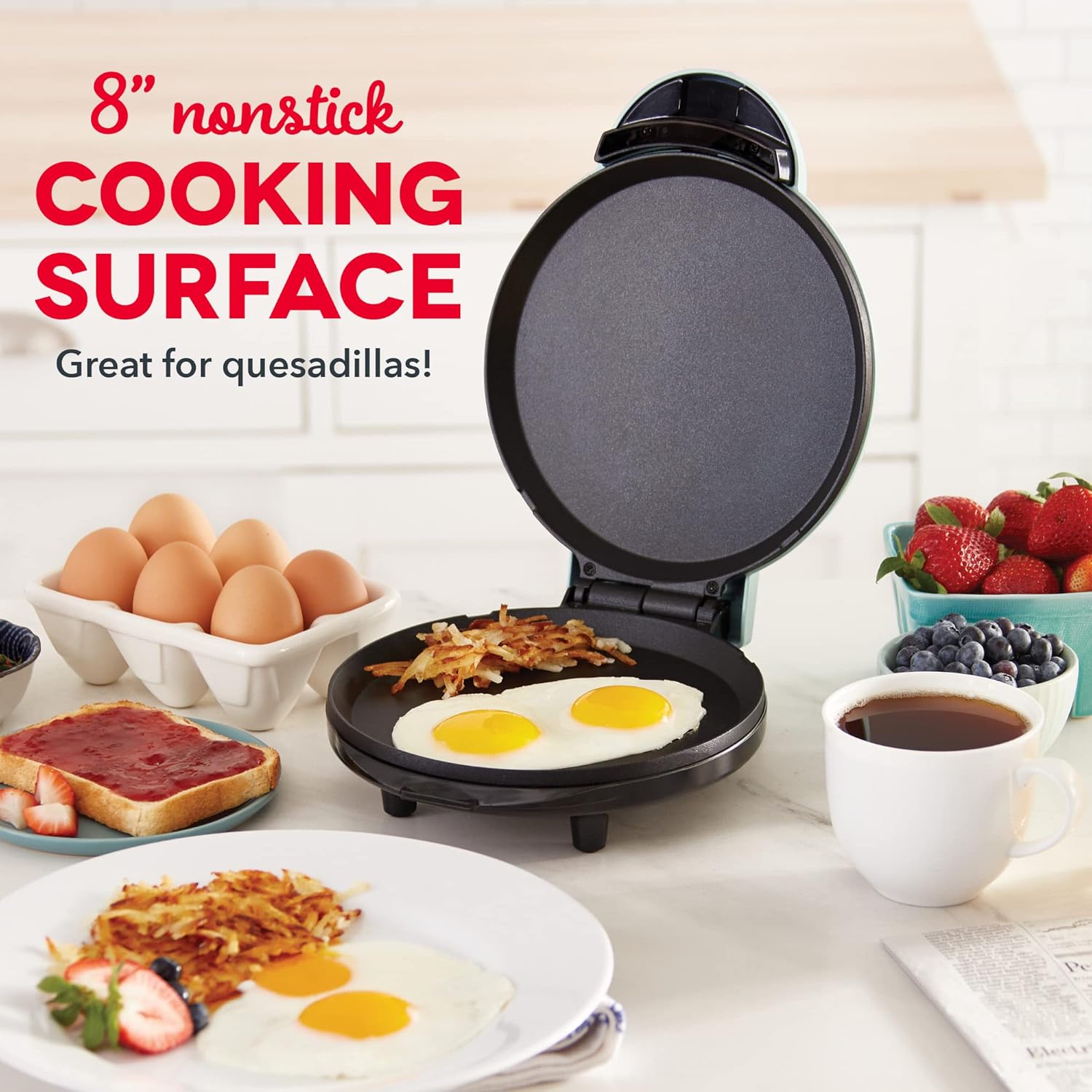 DASH 8” Express Electric Round Griddle for for Pancakes, Cookies, Burgers, Quesadillas, Eggs & other on the go Breakfast, Lunch & Snacks - Aqua - Image 5