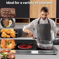 Karinear 2 Burner Electric Cooktop 110V, Portable Electric Stove with Handle, Knob Control Electri Hot Plate, Ceramic Countertop Burner, Timer, Safety Lock, 9 Power Level, 2000W, 24 inch(White) - Image 2