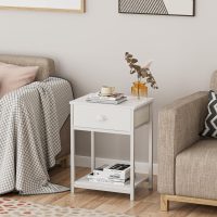 Furologee White Nightstands Set of 2, End Table with Fabric Drawer, Small Side Table for Small Spaces, 2 Tiers Storage Shelves End Table, Bedside Table for Living Room, Bedroom, Dorm - Image 4