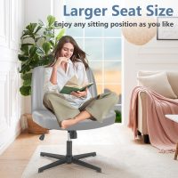 Criss Cross Chair, Armless Desk Chair Wide Seat for Home Office Vanity, No Wheels, Height Adjustable, 360° Swivel, Grey - Image 6