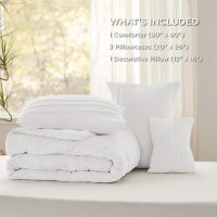 Bedsure White Queen Comforter Set - 4 Pieces Pinch Pleat Bed Set, Down Alternative Bedding Sets for All Season, 1 Comforter, 2 Pillowcases, 1 Decorative Pillow - Image 6