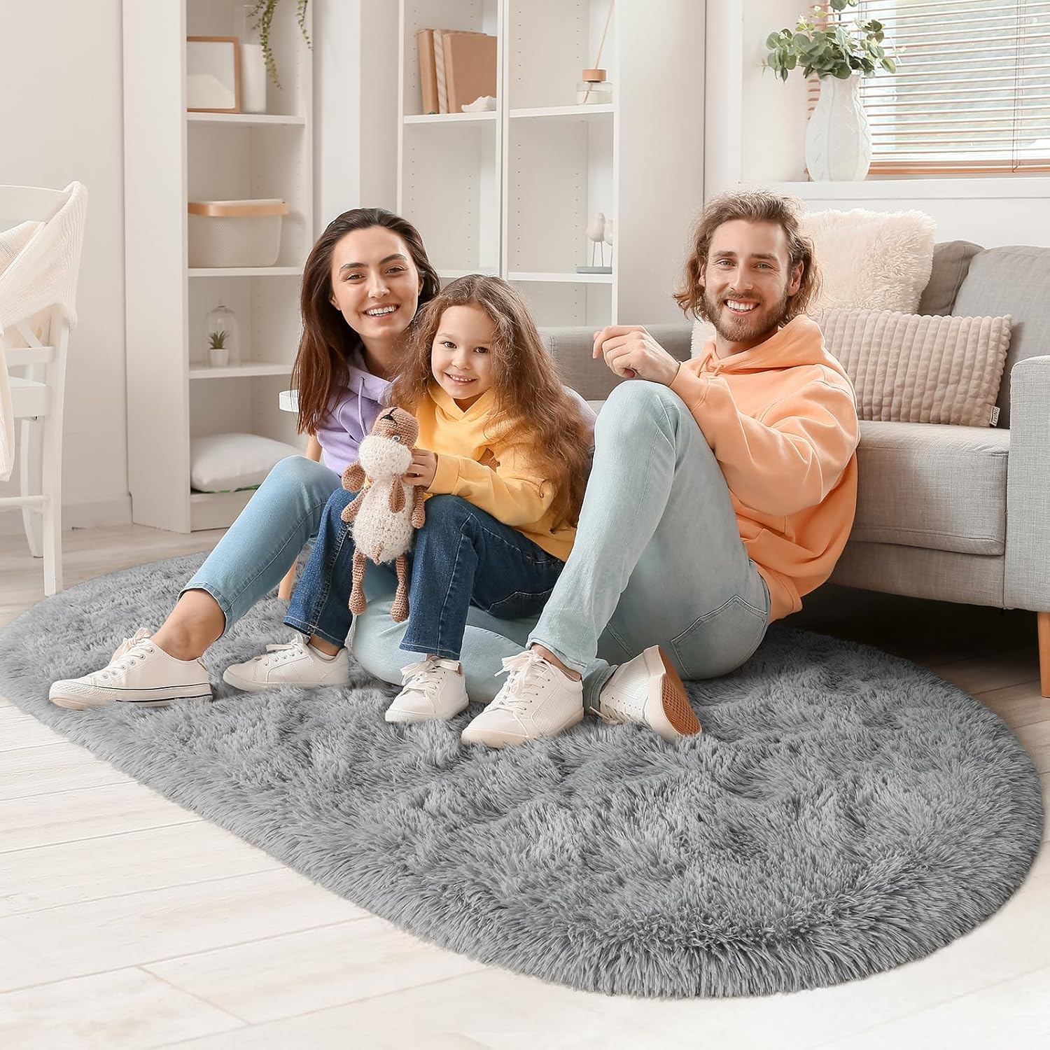 LOCHAS Bedroom Rug 2.6' x 5.3', Gray Fluffy Shaggy Area Rug for Bedroom Bedside, Soft Oval Throw Rugs Carpet for Kids Girls Nursery Living Room Home Decor - Image 7