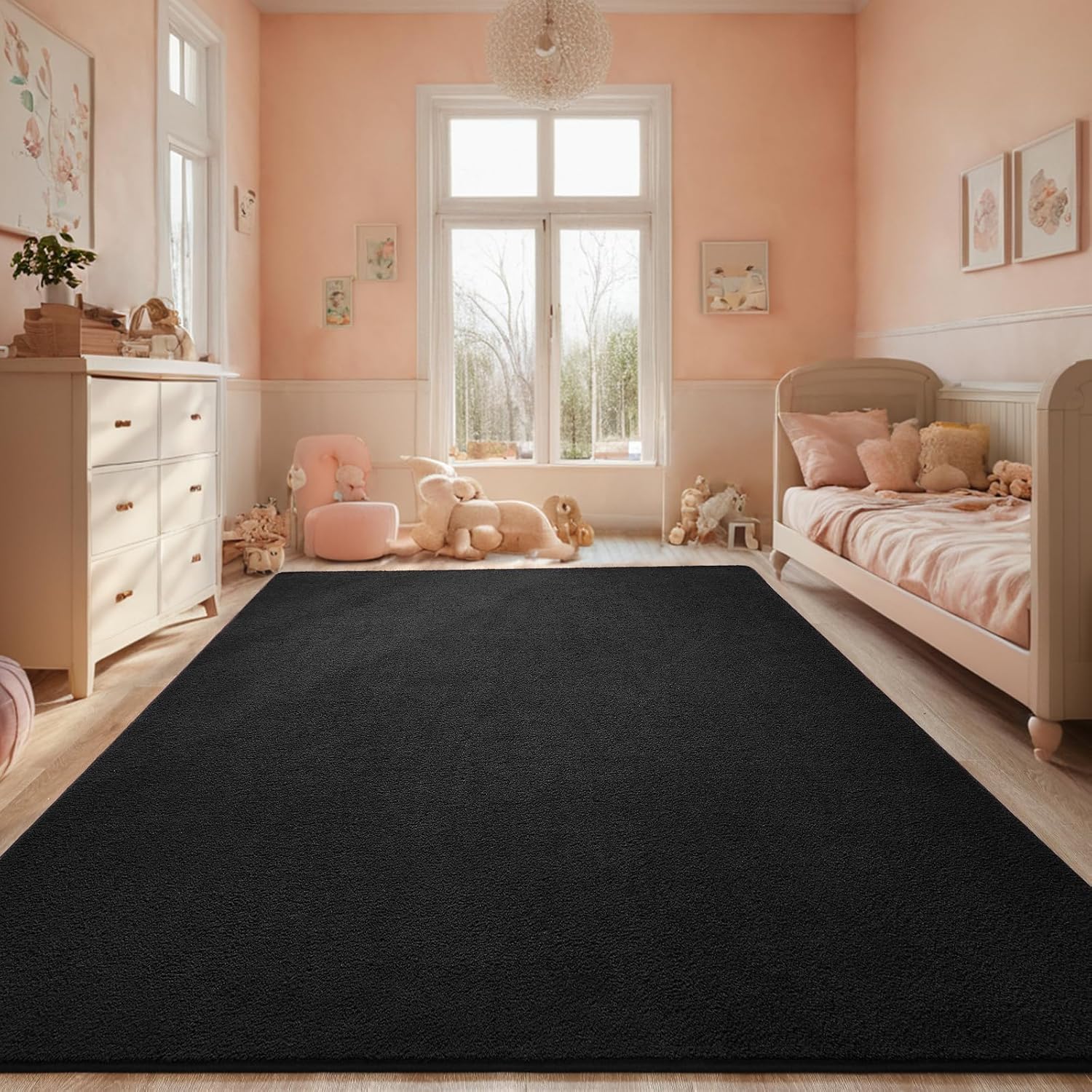 Rugs for Bedroom Living Room, 4x6 ft Black Area Rug, Washable Memory Foam Indoor Carpet, Modern Aesthetic Minimalist Non-Slip Carpets for Boys Girls Adults Home Decor - Image 7