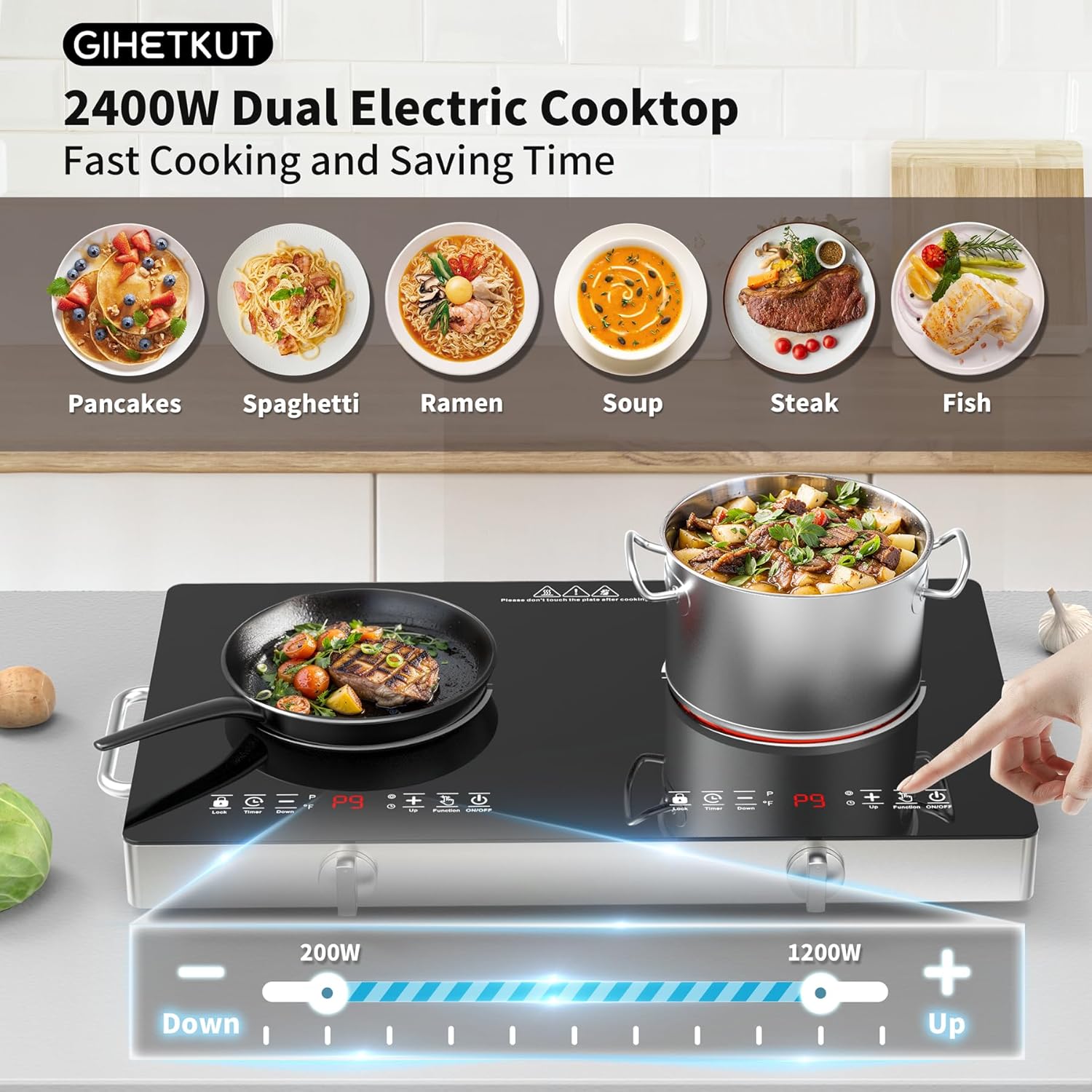 Electric Cooktop,110V 2400W Stove top, Countertop Cooktop with 9 Power Levels, LED Display,Child Safety Lock, Timer,Knob and Touch Control 2 burner Electric cooktop - Image 5